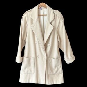Holt Renfrew Women’s Vintage Cream Wool-Blend Double-Breasted Pea Coat Size L